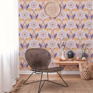 AS Creation 70's Retro Floral Chic Purple Wallpaper Textured Paste The Wall