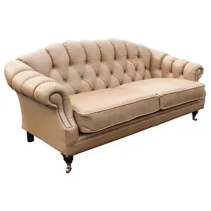 Chesterfield 3 Seater Old English Parchment Real Leather Sofa In Custom Made Victoria Style