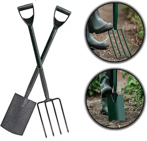 Carbon Steel Garden Fork And Spade Tool Set With Plastic Handle - 102.5Lx 21.5Wx14.5H