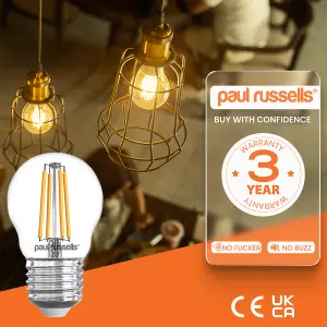 paul russells LED Filament Dimmable Golf Bulb, ES E27, 4.5W 470 Lumens, 40w Equivalent, 2700K Warm White, Pack of 10