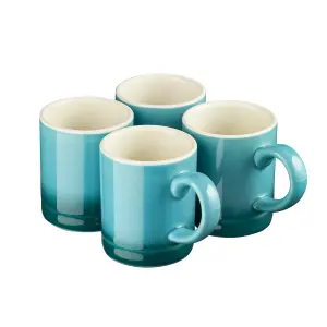 Cooks Professional Espresso Coffee Cups Mugs Stoneware 90ml Teal - Set of 4 Cups