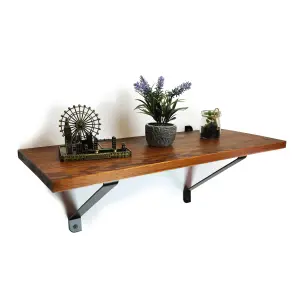 Solid Pine Rustical Shelf Dark Oak with Black GALA Bracket 25x120cm