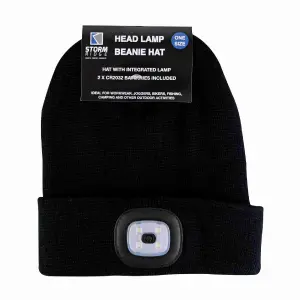 Adults Winter Knit Neon Beanie Hat with LED Black