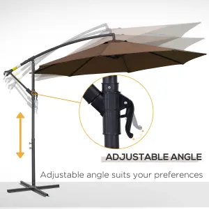 Outsunny 3m Garden Banana Parasol Cantilever Umbrella w/Crank& Base, Brown