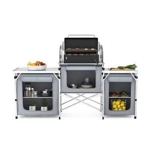 Grey Folding Portable Outdoor Camping Kitchen Stand Unit Storage BBQ Cook Station W 175cm