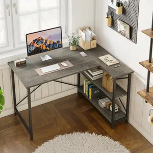 L-Shaped Desk (120 or 140cm x 90cm) Corner Desk with Adjustable Shelves by Aliff Grey / 74cm H x 120cm W x 90cm D