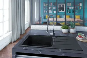 Liquida LP10BL 1.0 Bowl Composite Reversible Inset Black Kitchen Sink With Waste