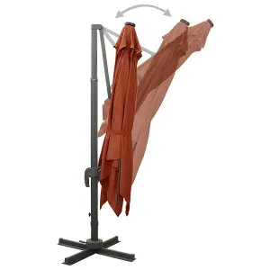 Berkfield Cantilever Umbrella with Pole and LED Lights Terracotta 300 cm