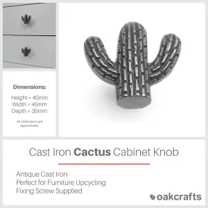 Oakcrafts - Small Antique Cast Iron Cactus Cabinet Knob - Approx 45mm - Pack of 2