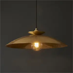 Hanging Ceiling Pendant & 2x Matching Wall Lights - Brass Hammered Dimmable Set