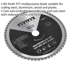 Versatile 250mm TCT Cut-Off Circular Saw Blade for Steel, Wood, and Plastic