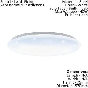 Flush Ceiling Light White Shade White Plastic With Crystal Effect Bulb LED 40W