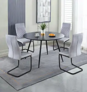 Hallowood Furniture Cullompton Large Round Black Dining Table 120cm with 4 Grey High Back Chairs