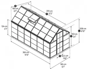 Greenhouse Hybrid 6 x 12 - Polycarbonate - L370 x W185 x H208 cm - Green