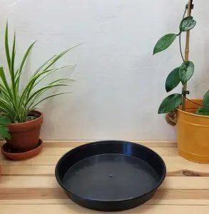 Black Round Plastic Water Plant Pot Saucer hydroponics  5 pieces 25cm