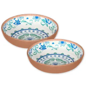 Purely Home Turquoise Floral Melamine Low Bowls - Set of 2