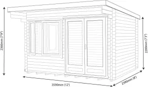 Shire Danbury 12x8 ft Toughened glass & 4 windows Pent Wooden Cabin