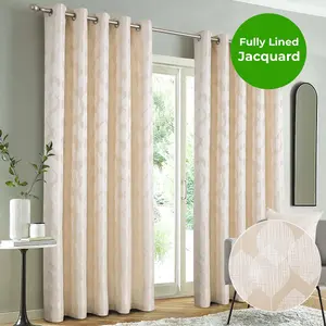 Home Curtains Halo Lined 45w x 54d" (114x137cm) Cream Eyelet Curtains (PAIR)