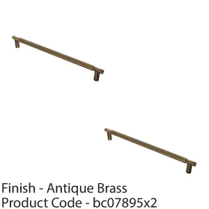 2 PACK - Luxury T Bar Knurled Pull Handle - 450mm Antique Brass - Kitchen Door Cabinet