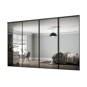 Classic Mirrored Black 4 door Sliding Wardrobe Door kit (H)2260mm (W)2978mm