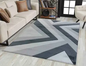 Valencia Modern Zig Zag Design Carved Area Rugs Grey 200x290 cm