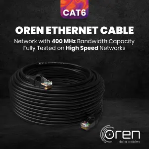 Oren CAT6 30m Outdoor Ethernet Cable LAN - Direct Burial - Patch Cord with RJ45 Connectors - High-Speed 1Gbps - Pure Copper 23 AWG