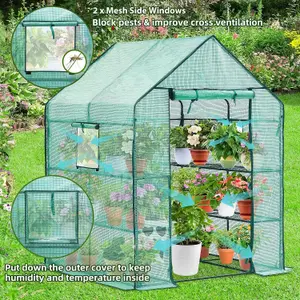 Large Walk-In Greenhouse with 2 Windows & 8 Shelves - Cold Frame Greenhouse with Reinforced PE Cover