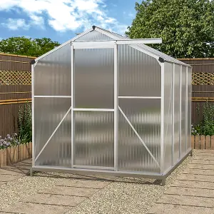 Polycarbonate Greenhouse Aluminium Frame Walk In Garden Green House with Base Foundation,Silver 8x6 ft