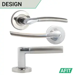 AFIT Door Handle Sash Lock Set - Polished/Satin Chrome Finish - 64mm Lock 76mm Hinges Boston Range