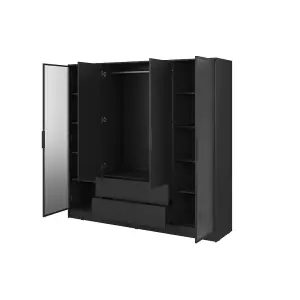  Kelly 206cm Glass Door Wardrobe in Classic Black - Timeless Storage with Reflective Elements