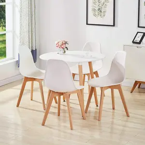 Round Dining Table and chairs set of 4  White Tulip Chairs Wood Circular Table