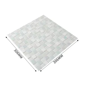 Parmia White Gloss Glass effect Glass & marble Mosaic tile, (L)300mm (W)300mm