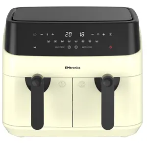 EMtronics Double Basket Air Fryer Large Digital 9 Litre Dual with Timer - Cream