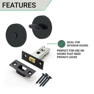 EAI Tubular Bathroom Deadbolt Kit - 64mm Case - 44mm Backset - Matt Black