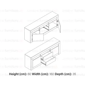 TV Unit 160cm Sideboard Cabinet Cupboard TV Stand Living Room High Gloss Doors - White & Grey