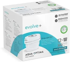 Aqua Optima Water Filter Cartridges, Evolve+ 12 Pack, Fits Brita Maxtra+ And Perfectfit Jugs, 5 Stage Filtration System Reduces Chlorine, Limescale