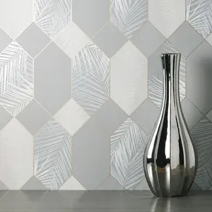 Miami Geometric Leaf Wallpaper Grey Fine Decor FD42835