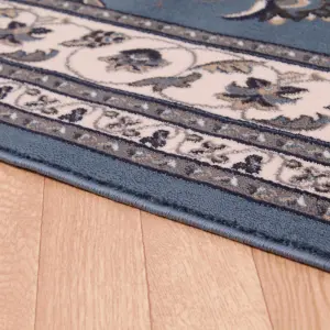 Blue Traditional Bordered Rug Easy to clean Dining Room-160cm X 230cm