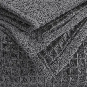 EHC Luxuriously Soft Chunky Waffle Cotton Throws Large Sofa Bed, Sofa, Couch Blanket Bedspread, Double, 150 x 200 cm - Grey