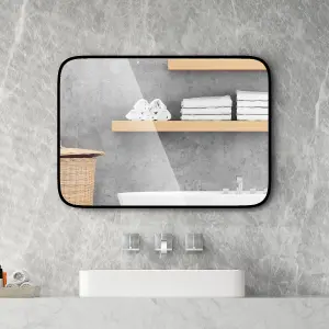 COSTWAY 70 x 50 cm Rectangle Bathroom Mirror Aluminum Framed Wall Mounted Vanity Mirror