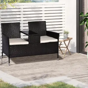 Outsunny Companion Seat Table Chair Conservatory Rattan Loveseat Garden Bench