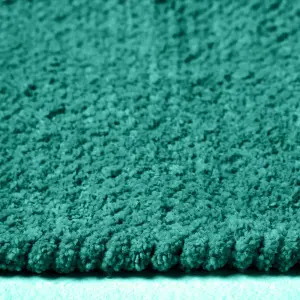 Homescapes Teal Green 100% Cotton Plain Chenille Rug with Natural Trim, 110 x 170 cm