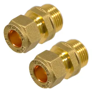 SPARES2GO Compression Connector 10mm x 3/8" BSP Male Straight Brass Pipe Coupler Adaptor Fitting (Pack of 2)