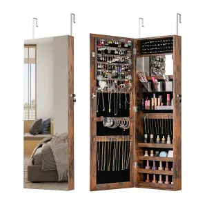 COSTWAY 110 x 37cm Jewelry Mirror Cabinet Wall/Door Mounted Jewelry Armoire Organizer