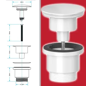 SPARES2GO Clicker Basin Waste Plug 1 1/4" 60mm Click Clack Bathroom Sink Pop Up Push Dome (Matt White)