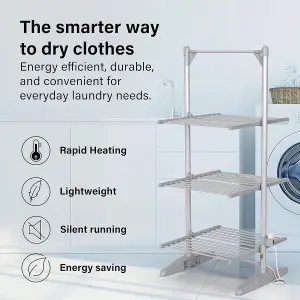 Electric 3-Tier Heated Clothes Dryer Airer Dry Clothing Folding Drying Rack