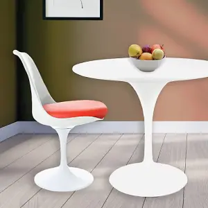 Tulip Set - White Medium Circular Table and Two Chairs with PU Cushion Red