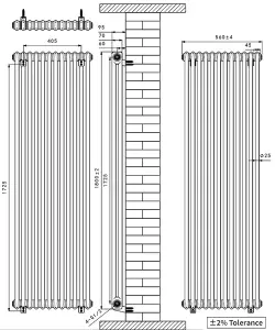 Right Radiators 1800x560 mm Vertical Traditional 2 Column Cast Iron Style Radiator Black