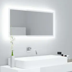 Berkfield LED Bathroom Mirror High Gloss White 90x8.5x37 cm Engineered Wood