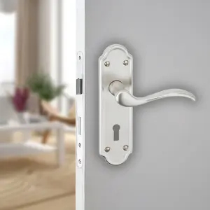 URBNLIVING 170mm Length 2 Pcs Lisbon Metal & Satin Nickel Lever Latch Door Keyhole Handles Set